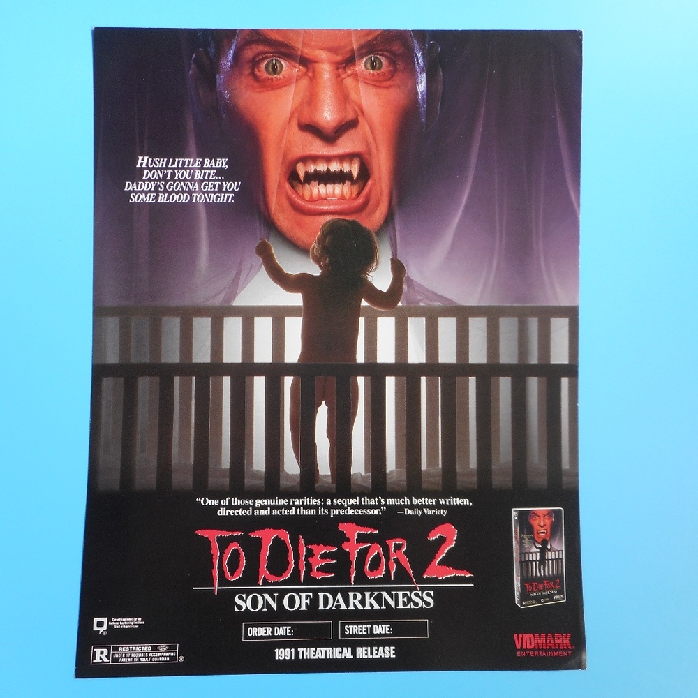 VTG 90s To Die For 2 Son of Darkness Horror Movie Poster 2-Side 8.5x11 Halloween